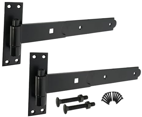 Paire de charnières à crochet droit et bande en époxy noir 310 mm – Kit de montage pour portail de garage et portails d'abri de jardin