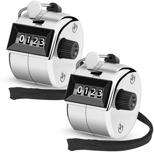 Nliyeisu 2 Pcs Clicker Counter, Hand Tally Counter with Large Display | Mechanical Pitch Counter Clicker for Baseball, Inventory, People Counting, Events, Gym Reps(Silver)