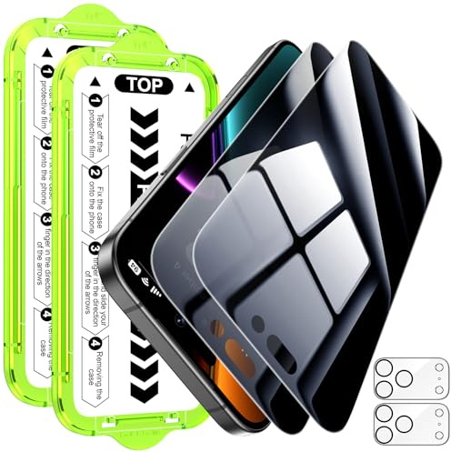 Esanik for iPhone 17 Pro Privacy Screen Protector, 2x Privacy Glass with 2x Camera Lens Protector, 9H Anti-Spy Film (2025-6.3 inch)