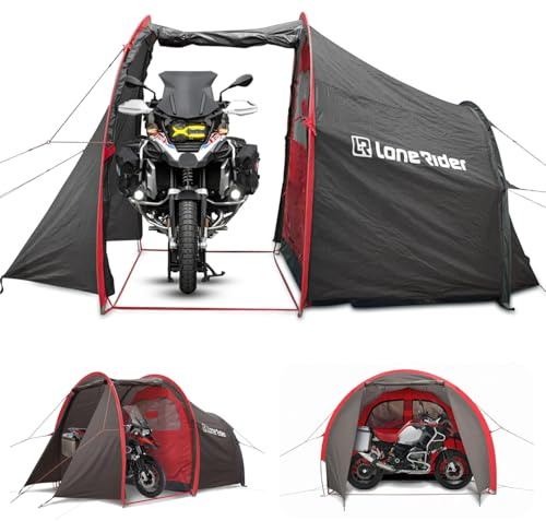 Lone Rider MotoTent Motorcycle Tent - Fully Waterproof 2 Person Tunnel Shelter with Bike Garage - Easy Setup Ultralight Dome for Touring & Hiking - Includes Carry Bag, Groundsheet and Pegs