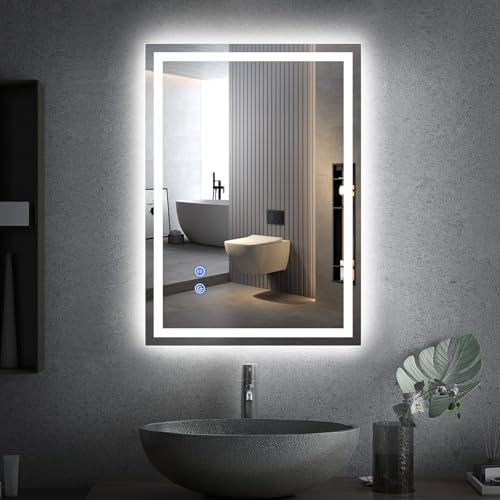 KingSaid Miroir Salle de Bain LED 80×60CM Miroir LED avec Éclairage, 3 Couleurs et Intensité Réglable, Anti-Buée, IP54 Étanche, Interrupteur Tactile et Mémoire
