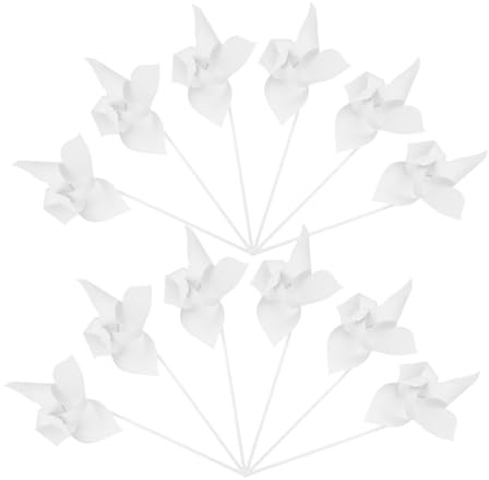 LRXIYODE 12 Pcs Diy Blank Paper Set for Boys and Girls Outdoor Painting Educational Toys White Four-leaf Rounded Pinwheel Summer Activity Random Color