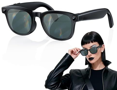 JPRTJY Dernières lunettes intelligentes avec caméra 4K, enregistrement vidéo mains libres, audio à oreille ouverte et connexion Bluetooth pour vlog, conduite, plein air, vie quotidienne, noir
