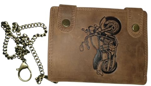 Generico Portafoglio verticale da biker in vera pelle con RFID (protezione dei dati), due fibbie e una catena in metallo tipo tascotto