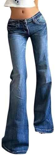 Generiska damjeans hög midja jeans vintage stretch jeans byxor bootcut Jean Y2K casual utsvängda byxor dambyxor fritidsbyxor utsvängda byxor dam, A blå, S
