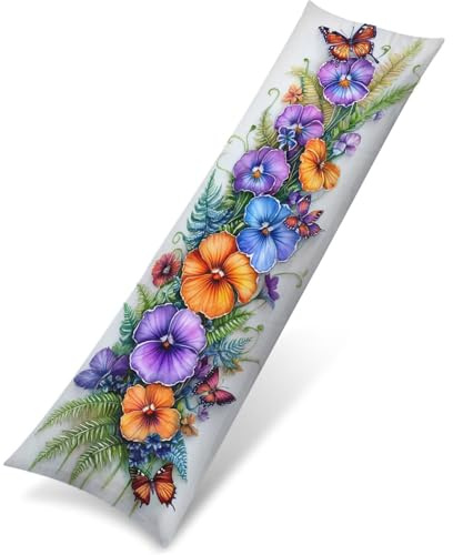 Viola Cuscino per Dormire Laterale 60x180 Cuscino Lungo per Dormire Lateralmente, Cuscini per il Collo, per Gravidanza e Sostenere la Maternità,Migliorare Qualità Del Sonno,Federe Cuscini Fiori Q-1561