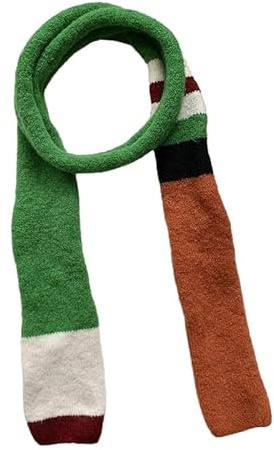 BTYQKZVPM Wollschal Skinny, Schmaler Strickschal aus Wolle for Damen, gestreift, Mehrfarbig, 165 x 13 cm(Green Orange)