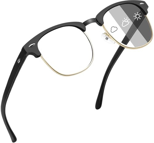 Joopin Lunettes Photochromiques Anti Lumière Bleue UV400 | Lunettes Adaptatives, Anti-Fatigue, Anti-Reflets, Monture Carrée Légère, Lunettes de Bureau Gaming Et Conduite