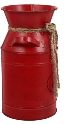 Cubo de Jardín Vintage de Hierro Rojo Estilo Europeo para Flores | Decoración Sencilla y Elegante, Fácil de Instalar y Retirar, para Salón y Hogar