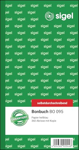 SIGEL Bonbuch selbstdurchschreibend 360 Abrisse blau | BO095, Bonblock 2 x 60 Blatt im Format 10,5 x 20 cm für Gastronomie und Veranstaltungen