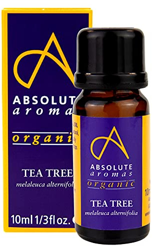 Absolute Aromas Organic Tea Tree Essential Oil 10ml - Pure, Natural, Undiluted, Cruelty Free and Vegan – for Aromatherapy, Diffusers and Face, Hair, Skin and Nail Care