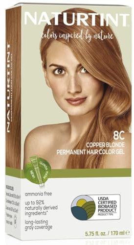 Naturtint Permanent Hair Colour Gel 8C Copper Blonde, Plant Enriched, Biobased, Ammonia Free, Long Lasting Grey Coverage and Radiant Colour, Nourishment and Protection
