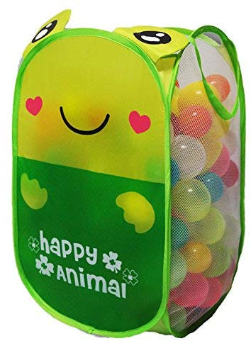 koenig-tom Bällebad24 - Aufbewahrungs Korb Klappkorb Frosch + 200 Bällebad Bälle, Bällchenbad, Bällebad Bälle, Baby Bälle, Plastebälle ohne gefährliche Weichmacher