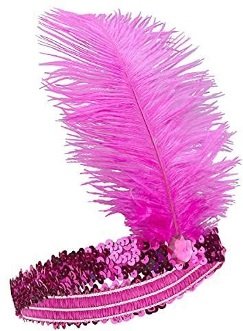 Charleston Pailletten Haarband mit Feder für Damen pink - Rosa, Pink