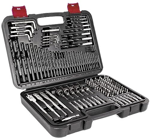 LUMBER JACK 150 Piece Combination Drill Bit Set, Includes HSS Titanium Twist, Masonry, Wood, Screwdriver Bits & More in Storage Case
