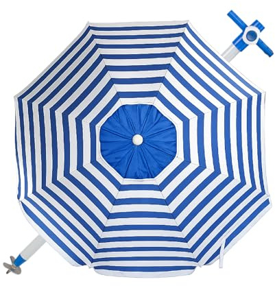 Pincho Sombrilla Playa Grande Ø240 cm, antiviento hasta 35km/h, protección UV 50, Materiales de Calidad, Tubo de Metal, 8 Varillas de Fibra de Vidrio, Palo reclinable, Incluye Bolsa de Transporte