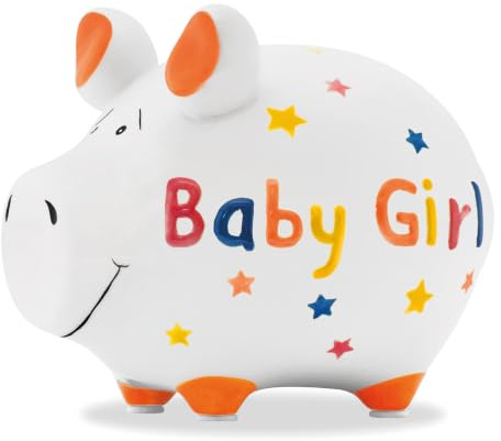 Sparschwein Company - Spardose Baby Girl 12,5 x 9 x 9 cm | Keramik Sparschwein, Geldgeschenk zur Geburt, 10029613