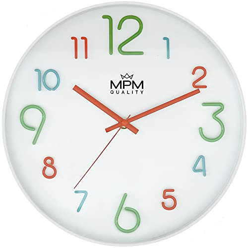MPM Quality Reloj de Pared de plástico para niños con Grandes números de Colores, para Jugar sin molestias, Movimiento de Cuarzo, Ideal para guarderías, guarderías, escuelas, etc