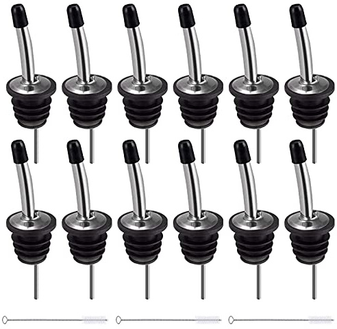 Dispensador de Aceite y Vino 12 Pcs Botellas con Tapón Boquilla Vertedor de Acero Inoxidable Vertedor para Botellas para Bebidas Cócteles Aceite Vino