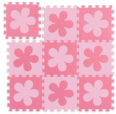 Relaxdays Tappeto Puzzle a Fiori, 9 Tasselli, Parti a Incastro, Area 91,5x91,5 cm, Gommapiuma EVA Atossico, Rosa Pink