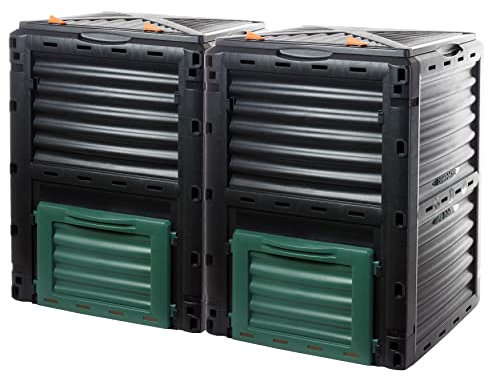 2friends Composter Rapido Set da 2 in Plastica Robusta Con Coperchio Incernierato, 2 x 300 Litri (A 83 x L 61 x P 61 cm), Termo Composter per Compost di Rifiuti di Giardino e Cucina, 100% P