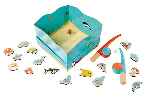 Eichhorn - Juego de Pesca magnético con 16 Peces y Acuario, Incluye 2 Pesca, 19 Piezas, 100% Madera de Haya y Tilo Certificado FSC, a Partir de 2 años