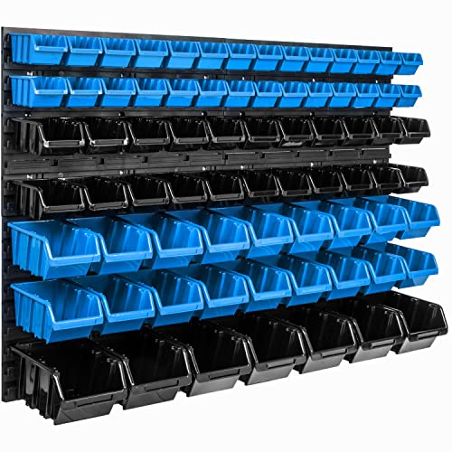 Lagersystem Wandregal 1152 x 780 mm | 75 stck. Box | Stapelboxen Schüttenregal Sichtlagerkästen | Extra Starke Wandplatten | Regal Erweiterbar | Werkstattregal Lagerregal Werkstattwandregal Steckregal