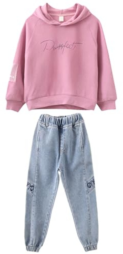 amropi Filles Ensembles Pantalon et Haut Sweats à Capuche Survêtement Jeans Jogging Vêtement pour 3-15 Ans