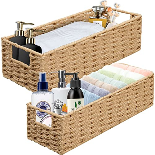OUTBROS Cestini Portaoggetti, Contenitori Bagno, Cesto Salvaspazio Intrecciati e Impilabili, Organizer in Intrecciate per Cucina, Sala da Pranzo, Corda di Carta