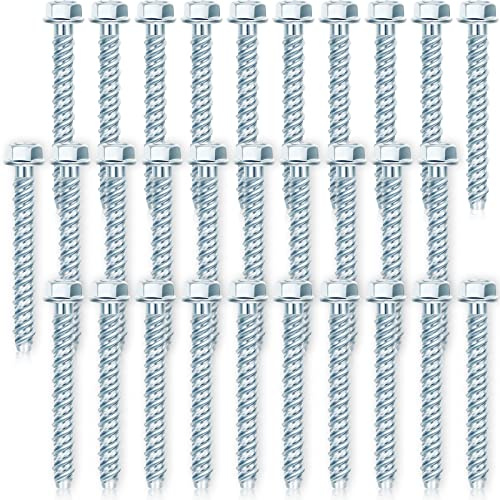 50 Pcs 3/8 x 3 Zinc Plated Concrete Anchors Masonry Screws Heavy Duty Carbon Steel Hex Head Large Diameter Concrete Anchors and Screws Kit for Brick, Blocks, Cement