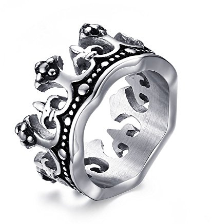 VNOX Vintage Medieval Royal King Knight Crown Ring for Men | Stainless Steel Pinky Promise Engagement Thumb Wedding Ring, Size 7