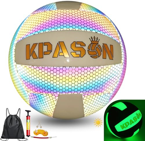 KPASON Volleyballs, Holographic Glow in The Dark Volleyball Official Size 5, Indoor Outdoor Beach Volleyball Ball