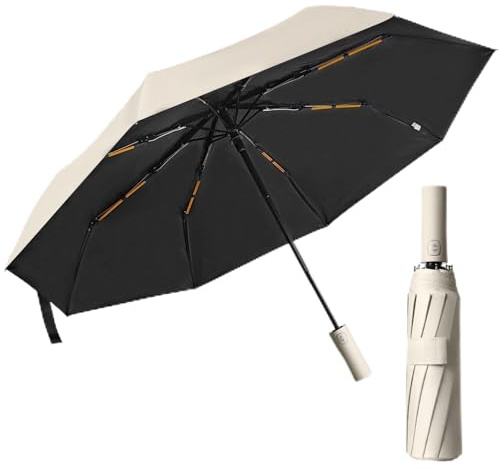 OXTXO Kompakter Reise-Regenschirm mit UV-Schutz – Automatisch Öffnen & Schließen, Winddicht, Leicht & Faltbar, Kleiner Taschenschirm für Damen & Herren, ideal für Handtasche oder Auto (Beige)