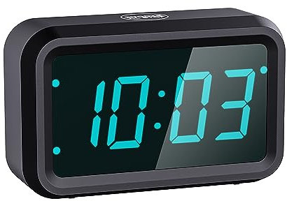 Timegyro LED Digitaluhr mit Wecker fürs Schlafzimmer, Batteriebetrieben, Schaltbare LED/LCD-Anzeige, 2 Helligkeitsstufen, 12/24H-Format, Snooze