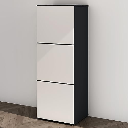 Mai & Mai Schuhschrank Schuhkommode mit 3 Schränken BTH: 45x36x120 cm Schuhregal Möbel in Anthrazit matt + Weiß matt Schuhschrank02
