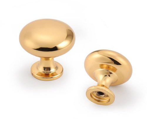 Probrico 5 Stück Gebürstete Gold Schrankknöpfe - Runde Pilz Küche Schublade Knöpfe, Massiv Möbel Knöpfe, Heavy Duty