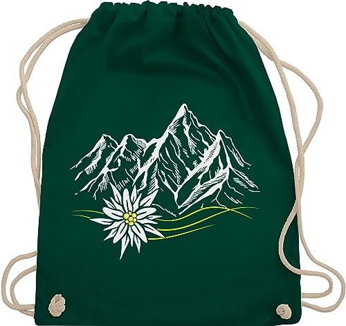 Shirtracer Turnbeutel Rucksack - Kompatibel mit Oktoberfest Tasche - Edelweiß Berge Wandern Wanderlust Berg ruft Alpen - Unisize - Dunkelgrün - trachtenrucksack bayrische bergen baumwollrucksack