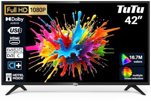 TuTu TV 42 Pollici (106 cm) Televisori Full HD Triplo Tuner (DVB-T/T2-C-S/S2) HDMI USB CI/CI+ Modalità hotel, lettore multimediale USB, HEVC MAIN 10(2024)