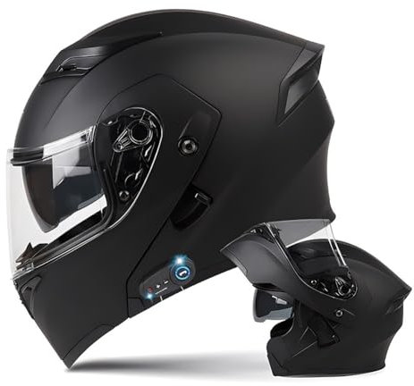 Motorcycle Modular Bluetooth Helmet Full Face Integrated Motorbike Helmet With Anti-Fog Double Visor Modular Flip up front Motorcycle Helmet ECE Approved For Adult Men and Women