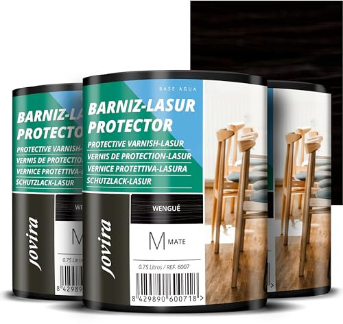 JOVIRA PINTURAS BARNIZ-LASUR Protector Mate al Agua. Protege, decora y embellece todo tipo de madera. (3x750 Mililitros, Wengue)