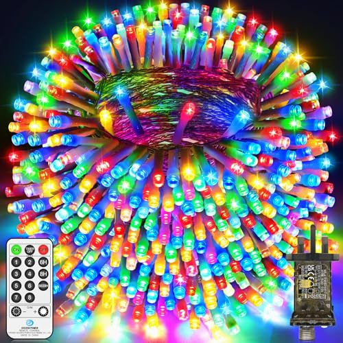 200 FT 500 LED Outdoor Christmas Lights Fairy Lights Plug In Multicoloured Xmas String Lights Mains Powered Waterproof with Remote Timer 8 Modes for Outside Garden House Party Wedding Tree Decorations