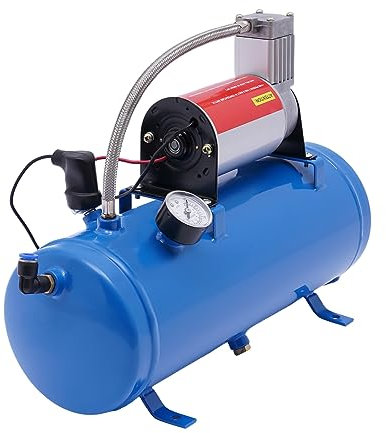 Compresor de aire comprimido de 12 V, silencioso, presión de 150 psi, compresor silencioso, con capacidad de depósito de 6 L/1,6 Gal y manómetro máx. 8 bar, compresor de aire con manguera de 3,8 m