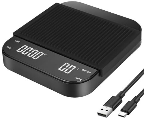 Apritsce Digitale Kaffeewaage mit Timer, 3kg/0,1g Präzisionswaage, Wiederaufladbare Espresso Waage mit LED-Anzeige und Tara Funktion, Tragbare Digitale Küchenwaage für Espresso und Pour-Over
