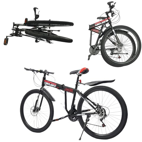 KumuJ 26 Zoll Mountain Bike,Outdoor-Sport Mountenbike,Carbon Stahl Fahrrad mit Vorne und Hinten Scheibenbremsen 21 Speed Variable MTB Bike für Jungen, Mädchen, Frauen und Männer (Schwarz und Rot)