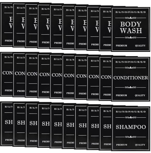 Ymapinc 30 Stück Etiketten Wasserfest Shampoo Flaschen zum Befüllen Flaschenetiketten Seifenspender Etiketten für Pumpflaschen Set Badezimmer Spender Aufkleber für Shampoo Duschgel Spender