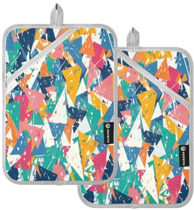 JUMBEAR Set di 2 presine triangolari colorate con tasca per cucina, resistenti al calore, presine, guanti da forno e sottopentola per cottura al forno, 17,8 x 22,9 cm