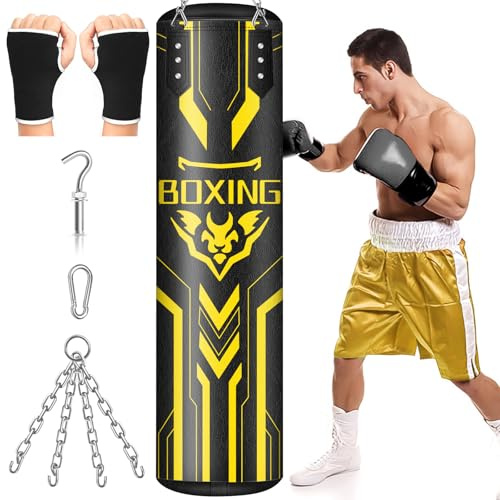 Saco de boxeo colgante para adultos, de piel sintética, de 4 pies, juego de saco de boxeo pesado, saco de boxeo pesado para entrenamiento, karate, kickboxing, gimnasio en casa