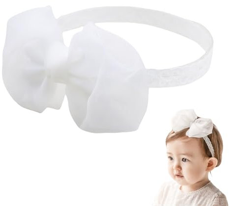 Ruzister Baby Mädchen Schleife Spitzen Stirnband Süßes Weiches Haarband Weiß Schmetterling Knoten Stirnbänder für Neugeborene Kleinkinder Kinder Taufe Party Haarschmuck
