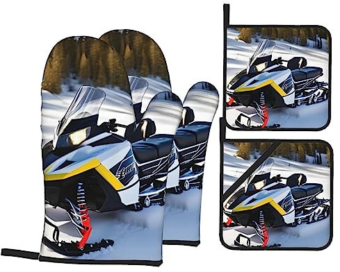 Guanti Da Forno E Presine Da Cucina Set, Advanced Snowmobile Guanti Da Cucina Professionale Guanti Da Barbecue Morbida Guanti Da Forno Per Cucinare Microonde Ringraziamento
