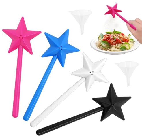 SGERUFZ 4 pièces magiques à sel et poivre, Salière et Poivrière de Table avec petit entonnoir, à épices étoilés avec trous, Adaptés pour la cuisine, les barbecues de camping, la décoration de fête